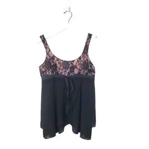 BANDOLINO Y2K Camisole Goth Tank Lace Baby Doll Black Floral Lined Bow Womens 6P